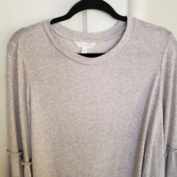 LC Lauren Conrad Gray White Polka-dot Long Bell Sleeve Top Soft Rayon XL - Picture 4 of 9
